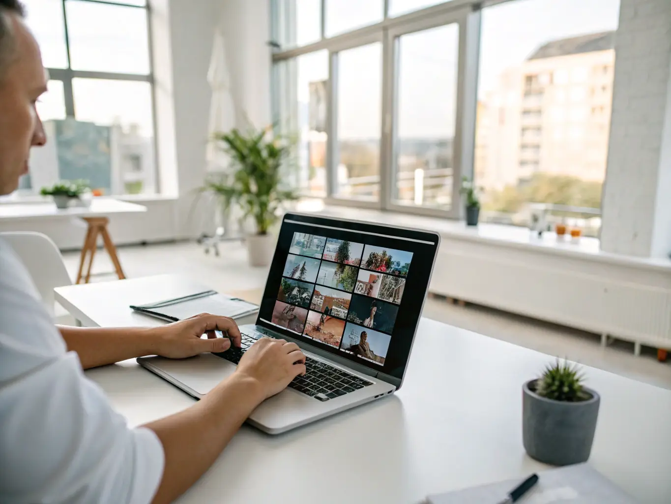 A person using a productivity tool on a laptop in a modern office setting, demonstrating efficient time management and task organization.