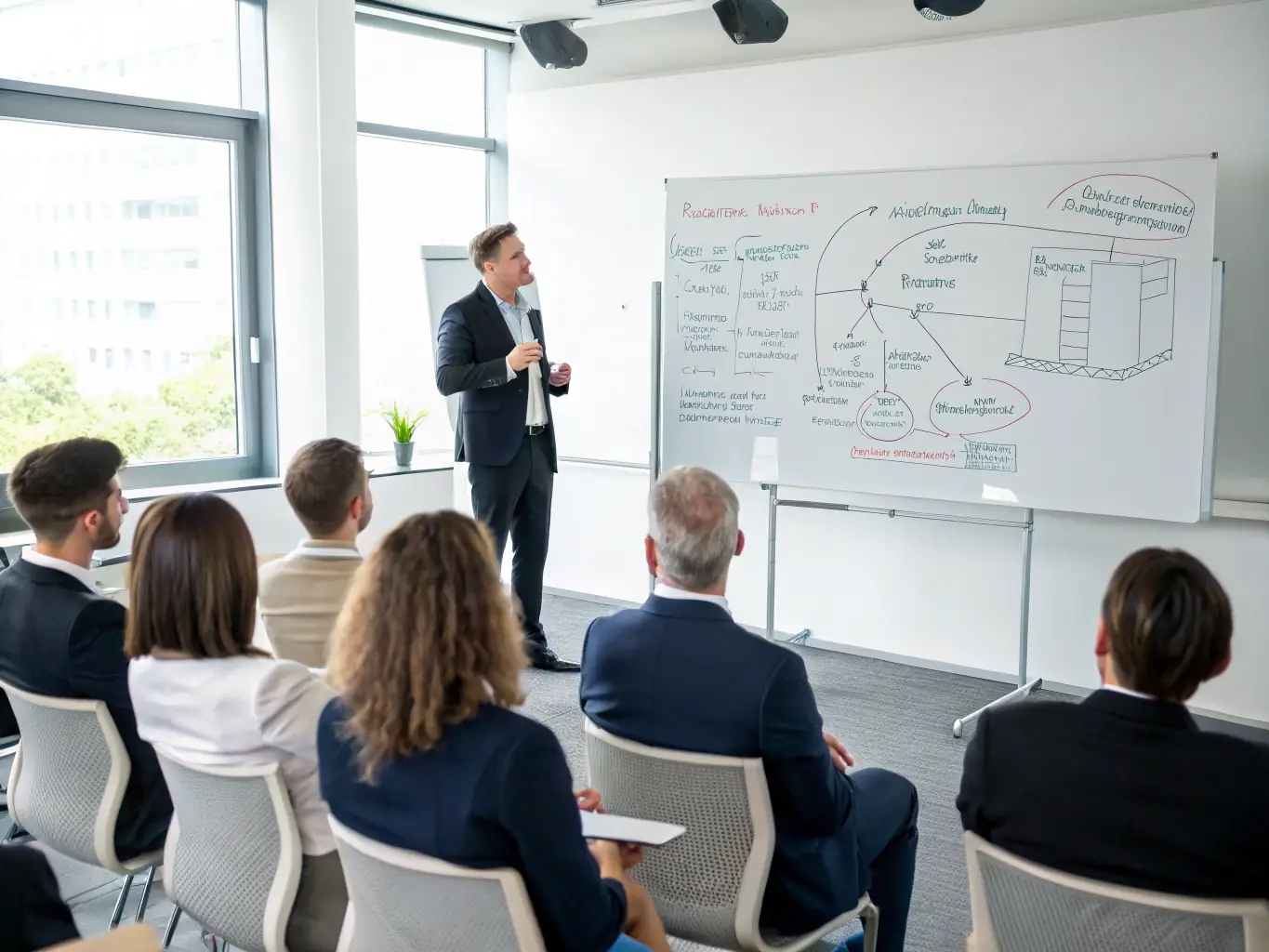 An Indian professional is confidently presenting a business strategy during a training session, showcasing enhanced presentation and strategic thinking skills.